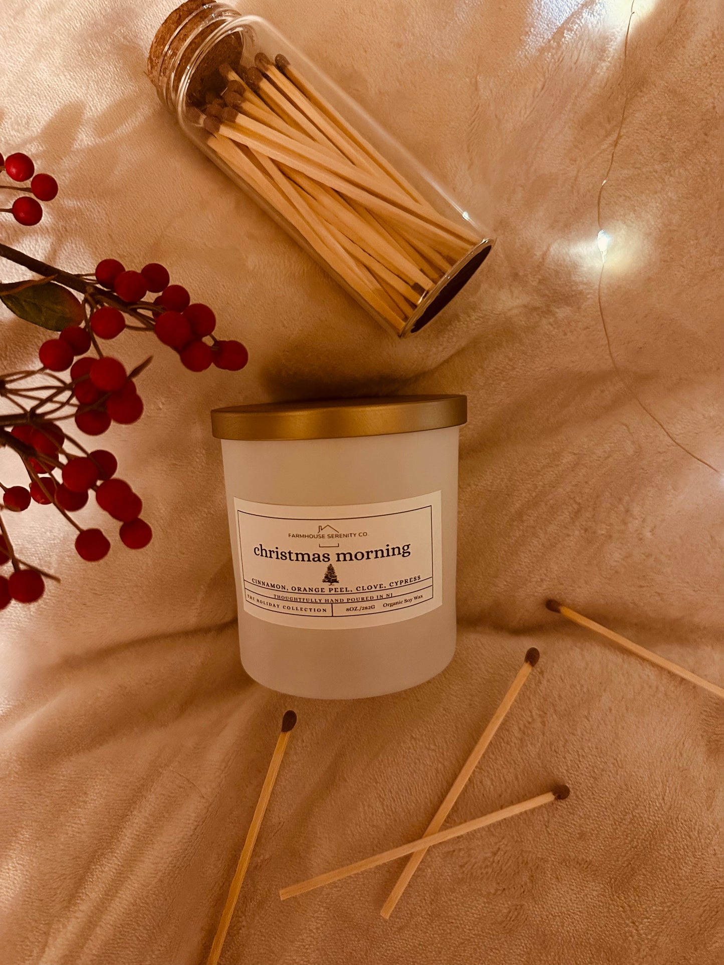 Christmas Morning | 8OZ. White Glass Jar Soy Candle | Two Cotton Wicks
