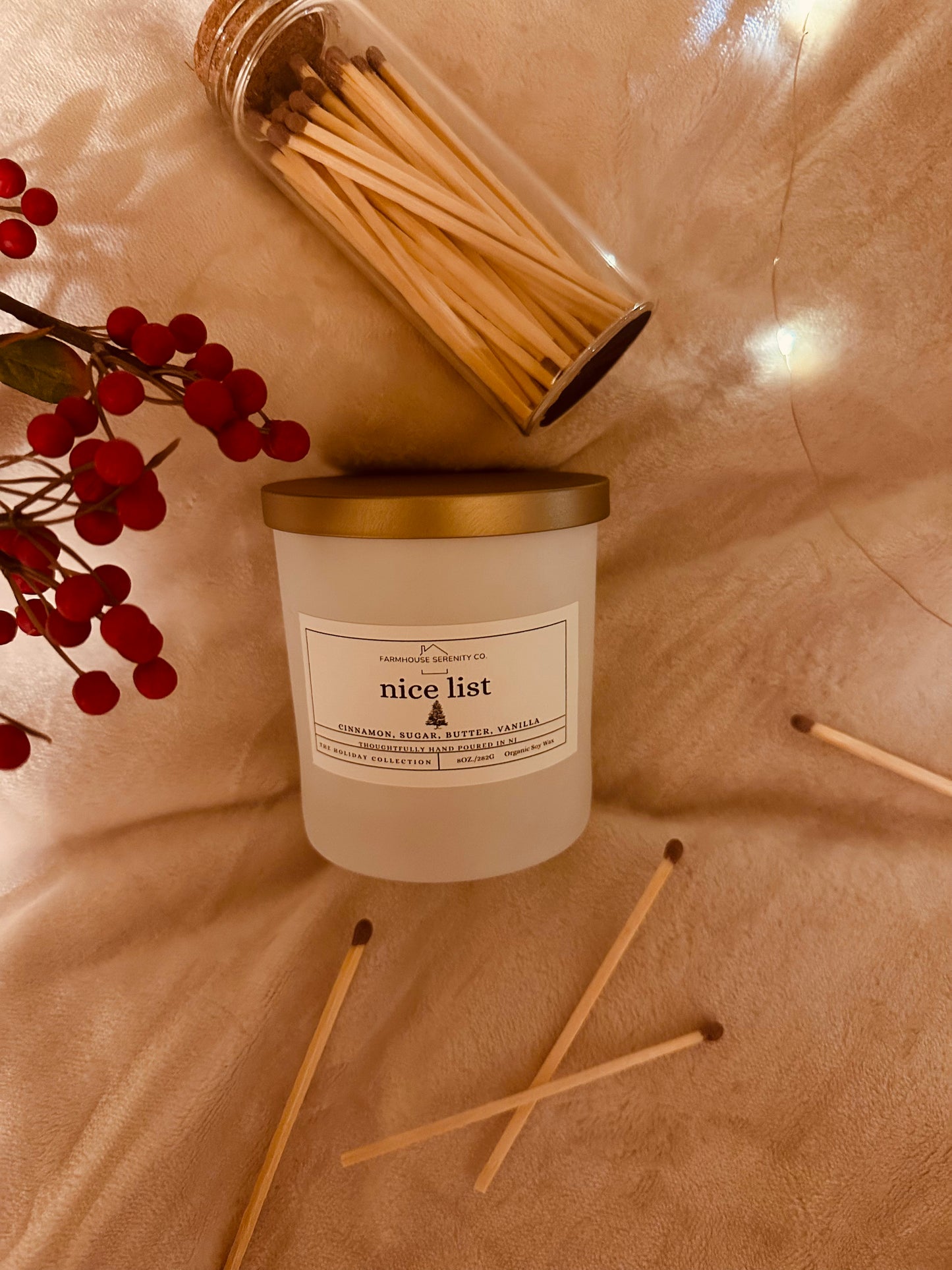 Nice List | 8OZ. White Glass Jar Soy Candle | Two Cotton Wicks