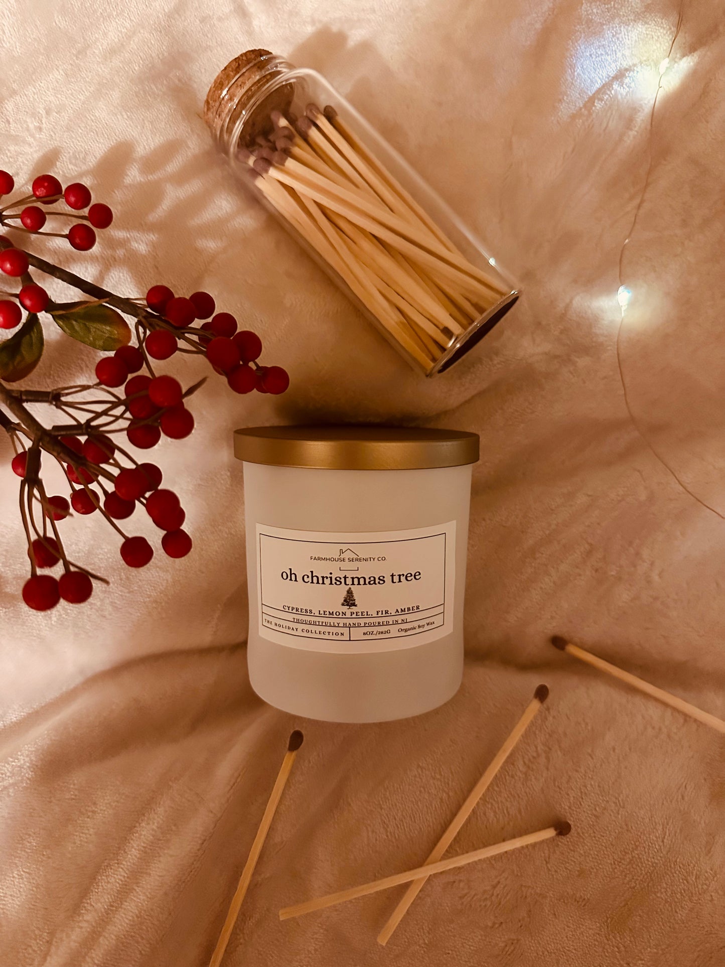 Oh Christmas Tree | 8OZ. White Glass Jar Soy Candle | Two Cotton Wicks
