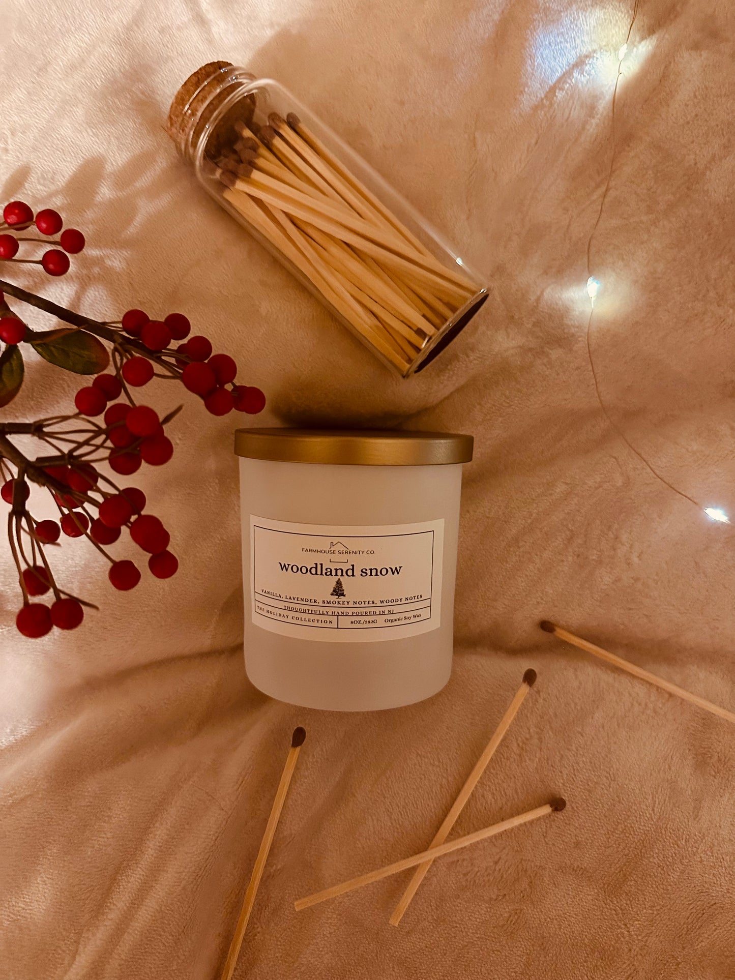 Woodland Snow | 8OZ. White Glass Jar Soy Candle | Two Cotton Wicks