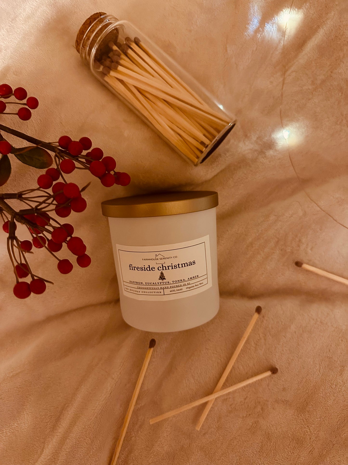 Fireside Christmas | 8OZ. White Glass Jar Soy Candle | Two Cotton Wicks