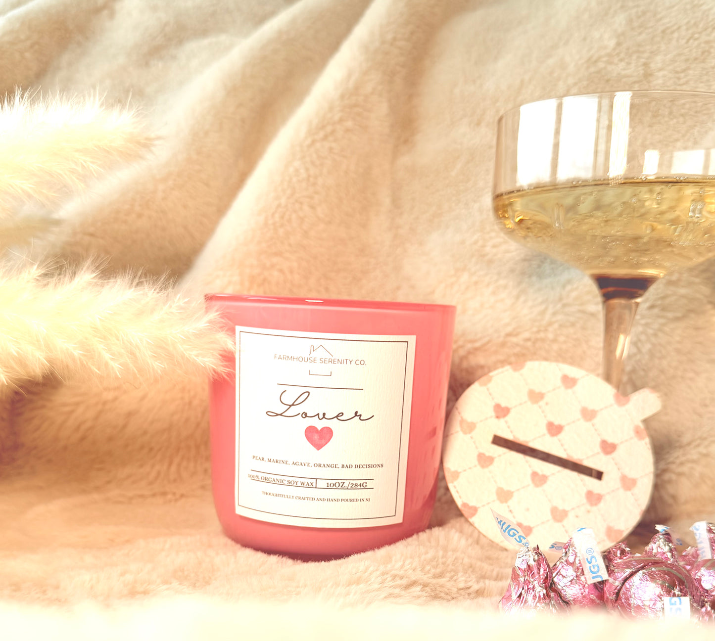 LOVER | 10OZ. Pink Glass Jar Soy Candle | Two Cotton Wicks