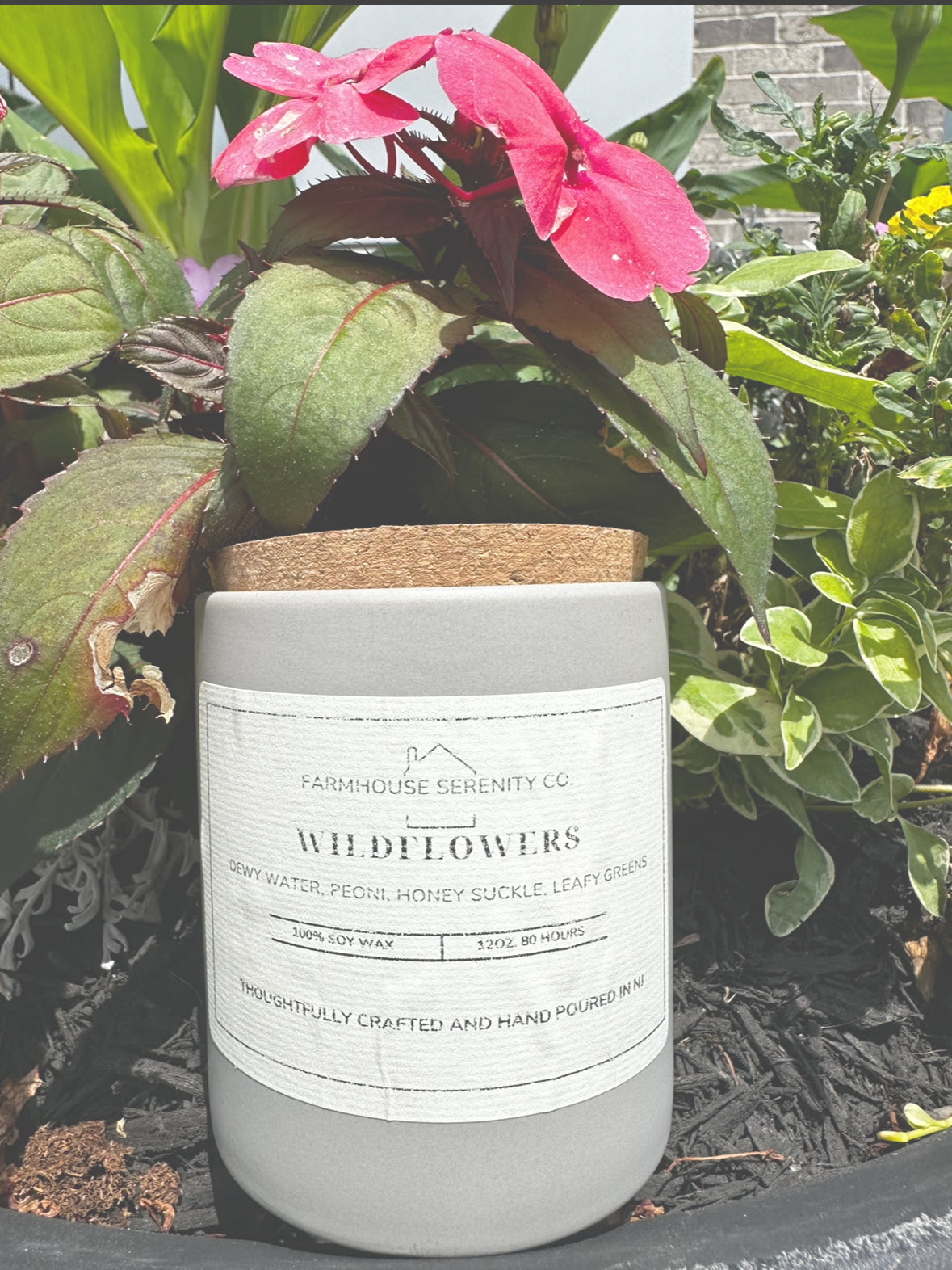 Wildflowers | 12OZ. Grey Cement Jar Soy Candle | Two Cotton Wicks
