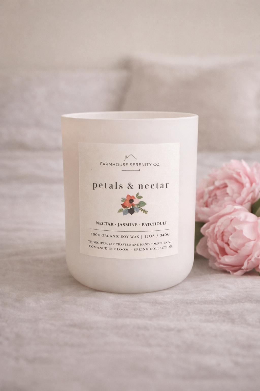 Petals & Nectar | 12OZ. White Round Bottom Jar Soy Candle | Two Cotton Wicks (Copy 2)
