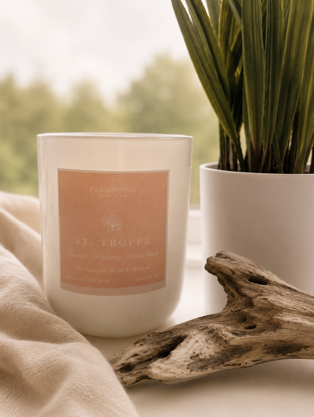 St. Tropez | 13OZ. White Round Bottom Jar Soy Candle | Two Cotton Wicks