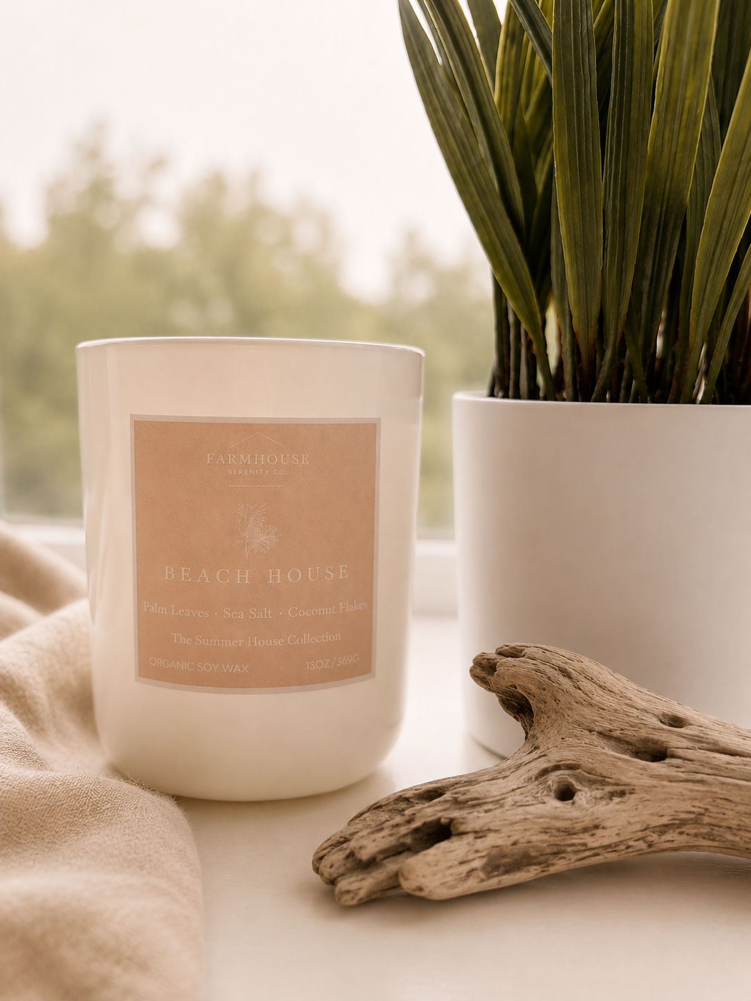 Beach House | 13OZ. White Round Bottom Jar Soy Candle | Two Cotton Wicks