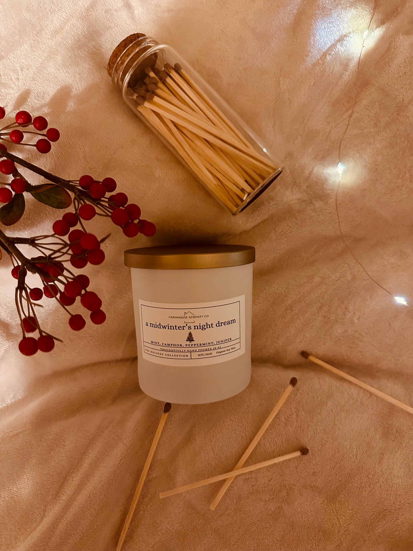 A Midwinter’s Night Dream | 8OZ. White Glass Jar Soy Candle | Two Cotton Wicks