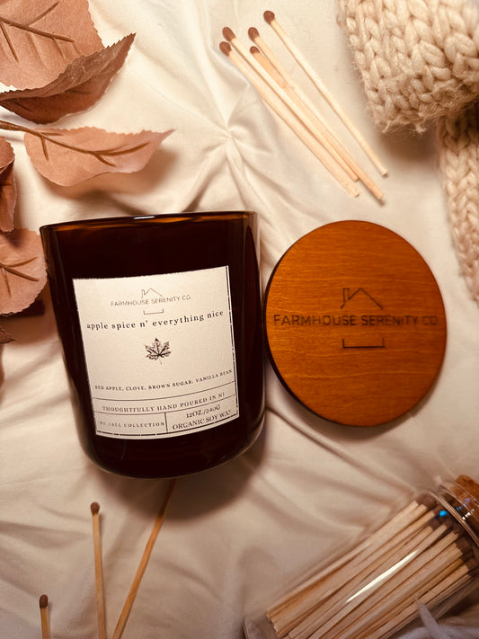 Apple Spice N’ Everything Nice | 12OZ. Amber Round Bottom Jar Soy Candle | Two Cotton Wicks