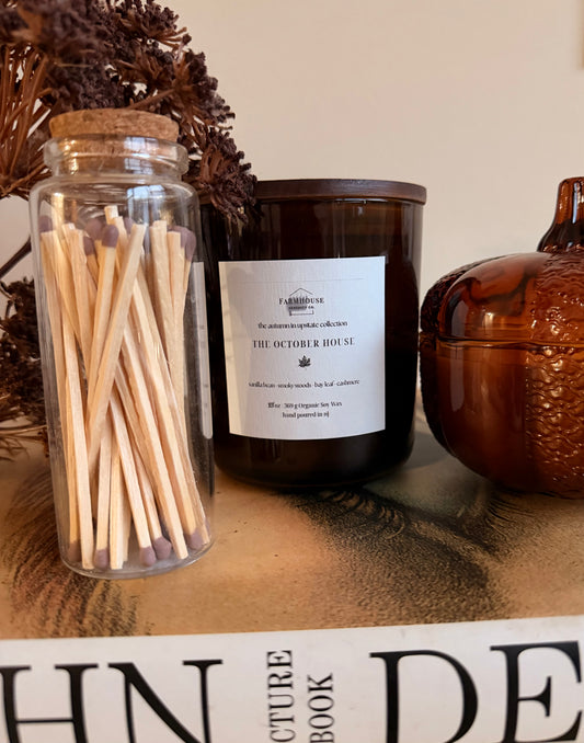 October House | 13OZ. Amber Round Bottom Jar Soy Candle | Two Cotton Wicks