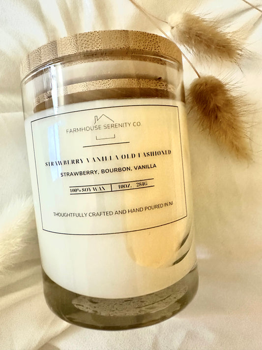 Strawberry Vanilla Old Fashioned | 10OZ. Heavy Bottom Jar Soy Candle | Two Cotton Wicks