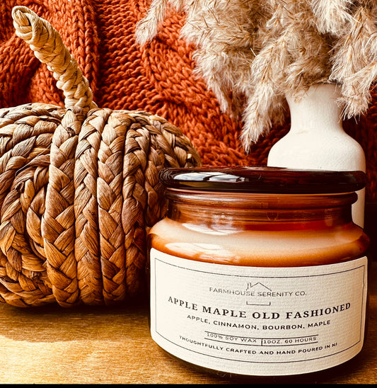 Apple Maple Old Fashioned | 10OZ. Amber Apothecary Jar Soy Candle | Two Cotton Wicks