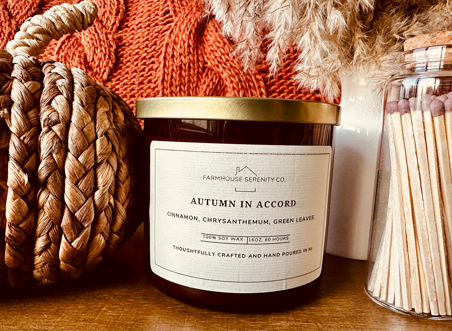 Autumn in Accord | 10OZ. Amber Apothecary Jar Soy Candle | Two Cotton Wicks