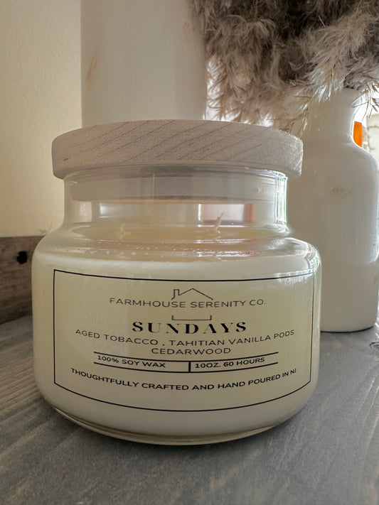 Sundays | 10OZ. Apothecary Jar Soy Candle | Two Cotton Wicks