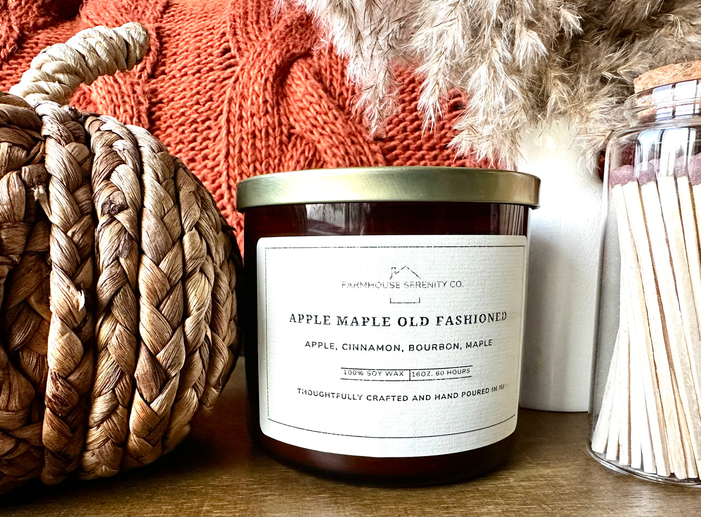 Apple Maple Old Fashioned | 10OZ. Amber Apothecary Jar Soy Candle | Two Cotton Wicks