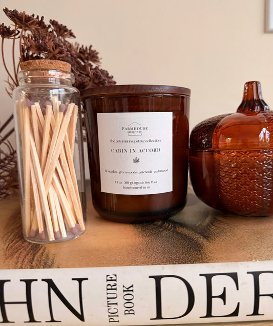 Cabin in Accord | 13OZ. Amber Round Bottom Jar Soy Candle | Two Cotton Wicks