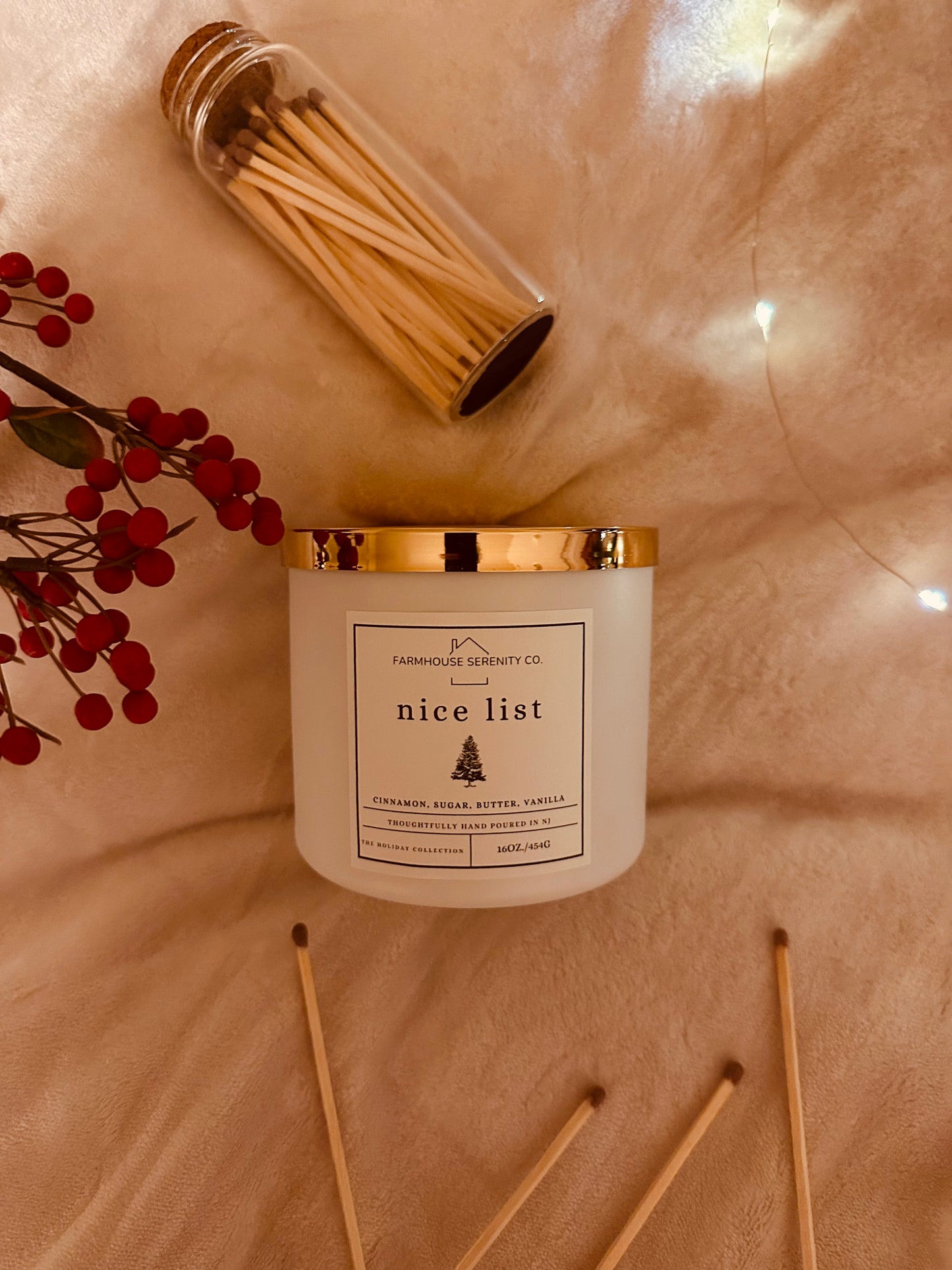 Nice List | 8OZ. White Glass Jar Soy Candle | Two Cotton Wicks