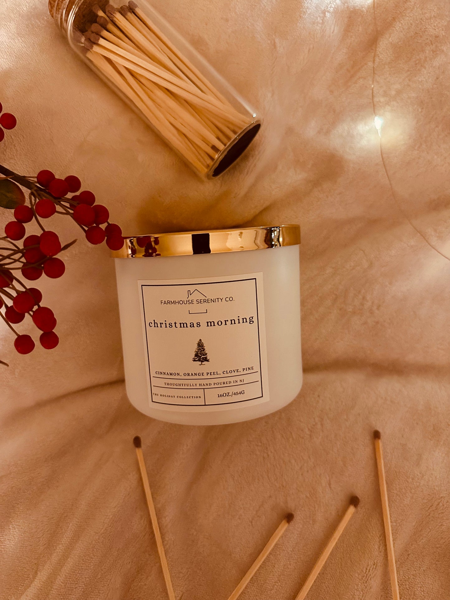 Christmas Morning | 8OZ. White Glass Jar Soy Candle | Two Cotton Wicks