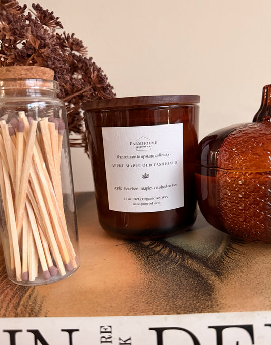 Apple Maple Old Fashioned | 13OZ. Amber Round Bottom Jar Soy Candle | Two Cotton Wicks