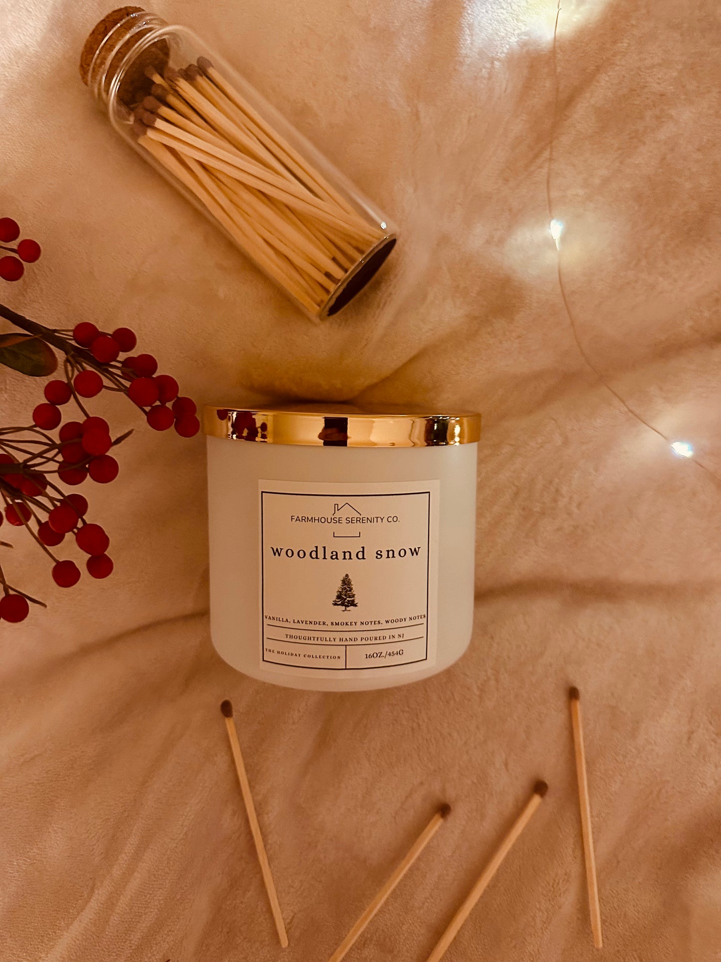 Woodland Snow | 8OZ. White Glass Jar Soy Candle | Two Cotton Wicks