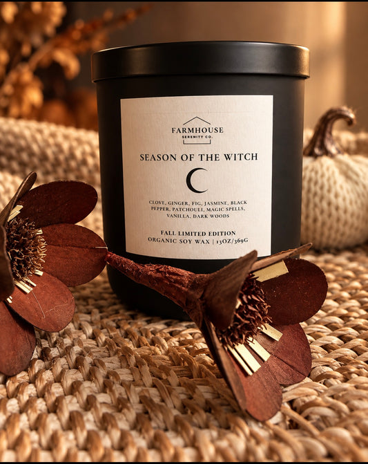 Season of the Witch | Limited Edition | 13OZ. Black Round Bottom Jar | 2 Wicks | Organic Soy Wax