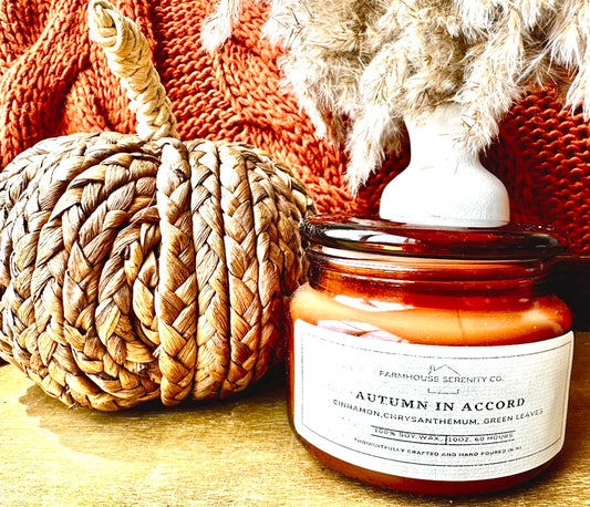 Autumn in Accord | 10OZ. Amber Apothecary Jar Soy Candle | Two Cotton Wicks