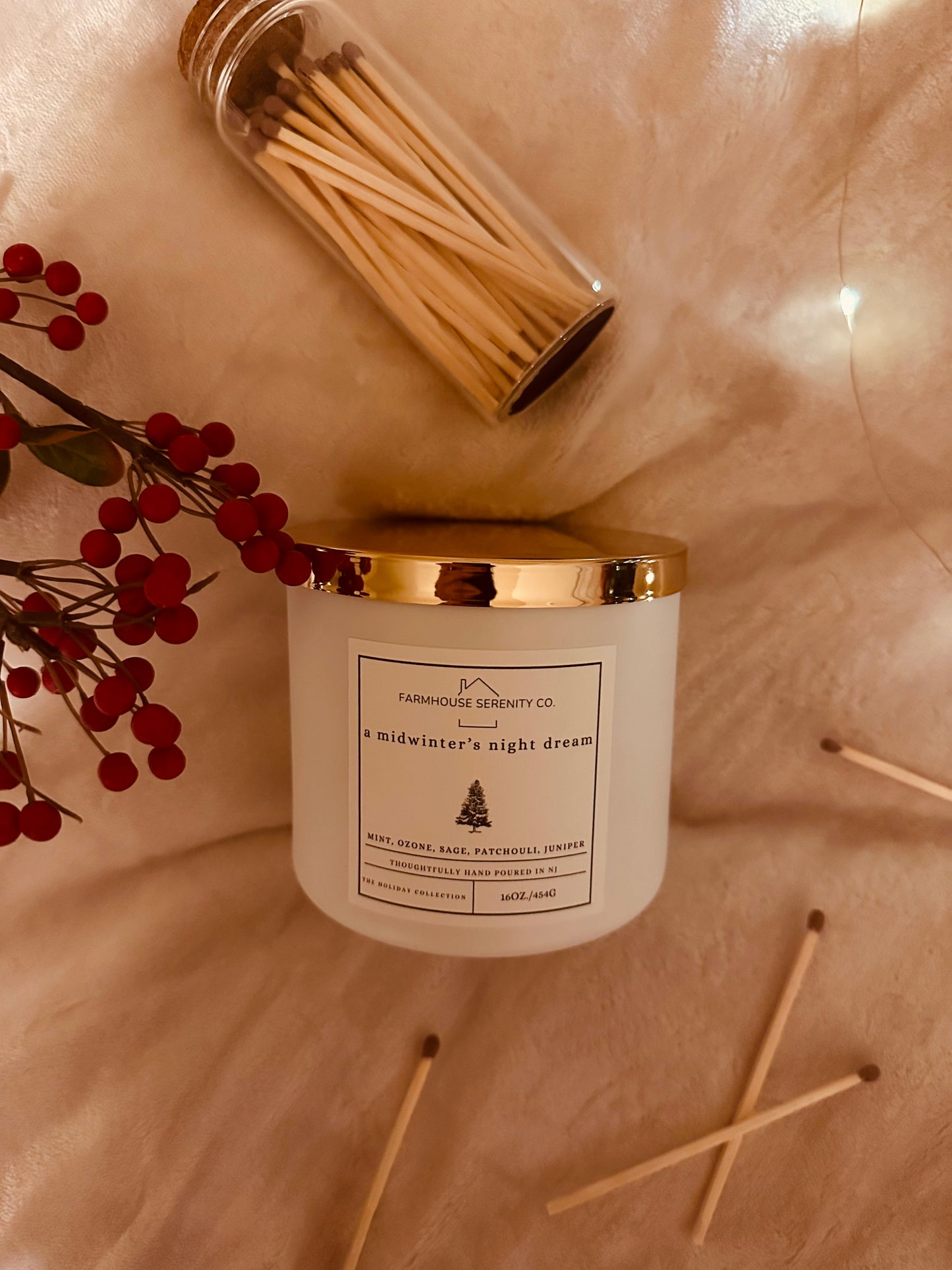 A Midwinter’s Night Dream | 8OZ. White Glass Jar Soy Candle | Two Cotton Wicks