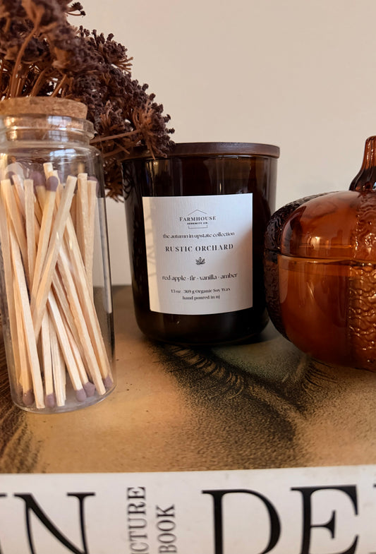 Rustic Orchard | 13OZ. Amber Round Bottom Jar Soy Candle | Two Cotton Wicks