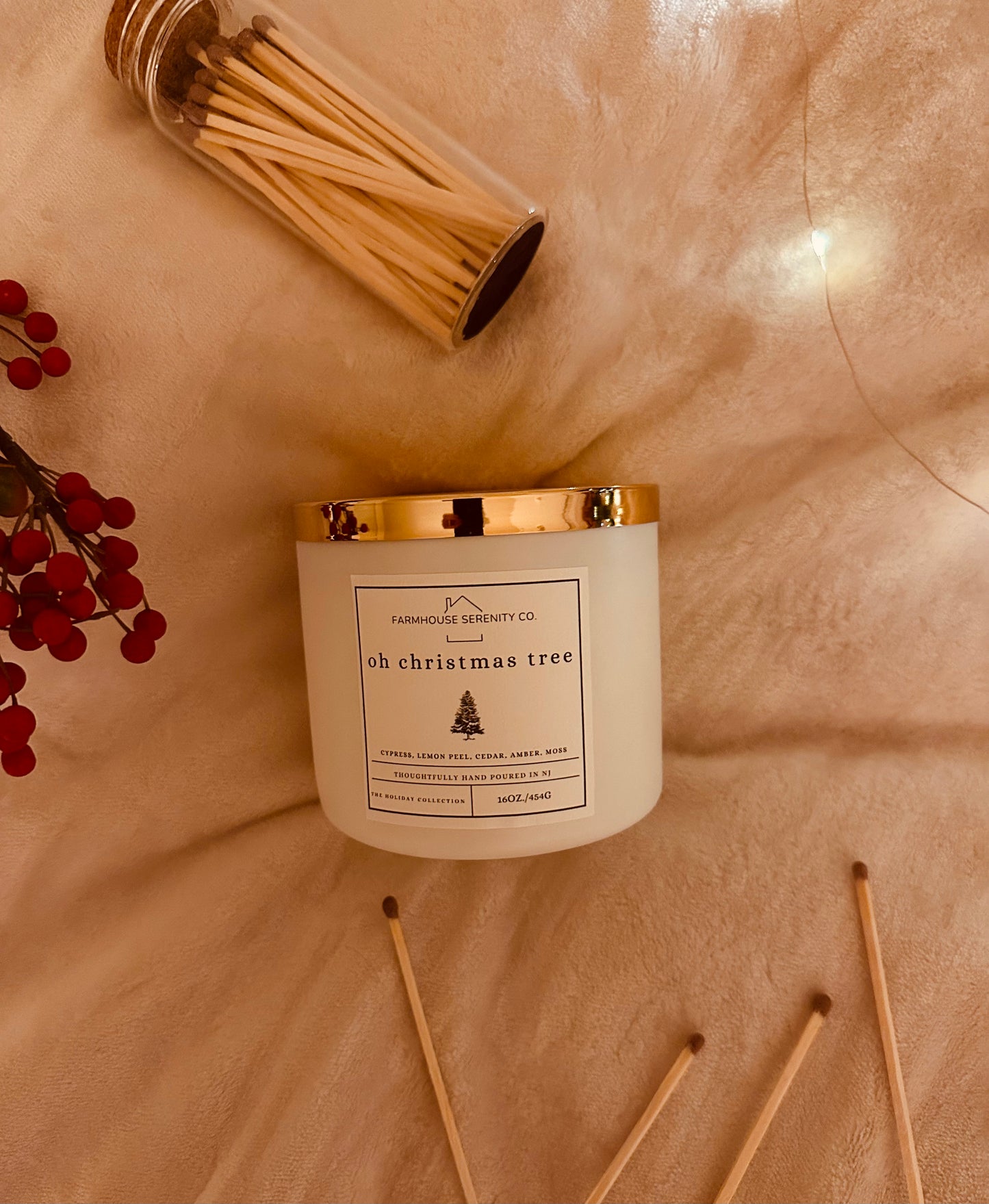 Oh Christmas Tree | 8OZ. White Glass Jar Soy Candle | Two Cotton Wicks