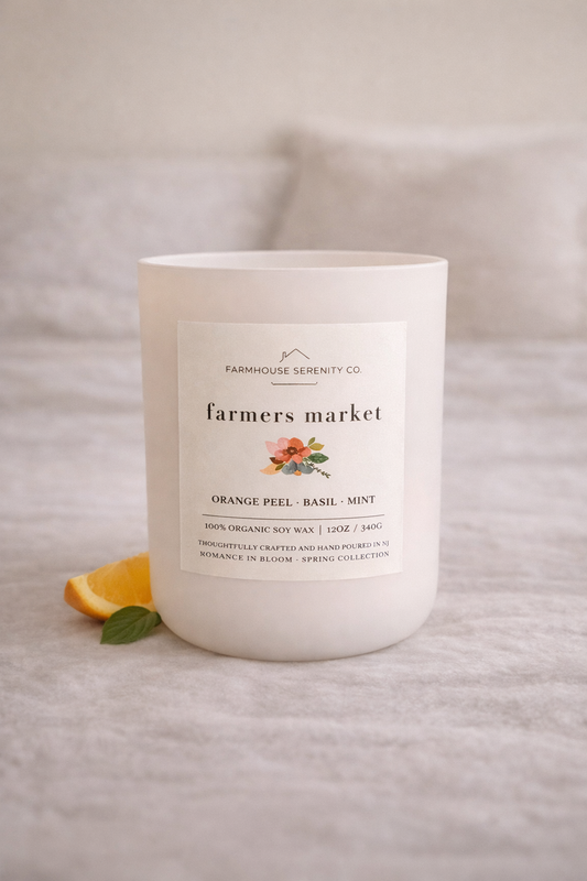 FARMERS MARKET | 12OZ. White Round Bottom Jar Soy Candle | Two Cotton Wicks (Copy)