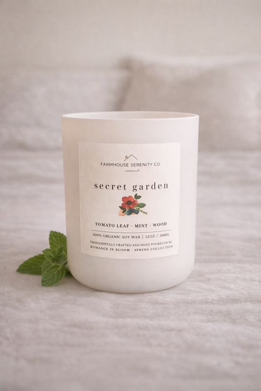 SECRET GARDEN | 12OZ. White Round Bottom Jar Soy Candle | Two Cotton Wicks (Copy)