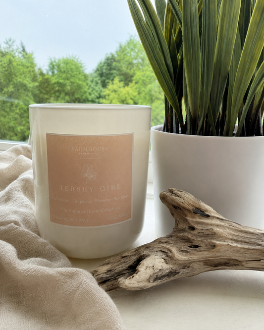 Jersey Girl| 13OZ. White Round Bottom Jar Soy Candle | Two Cotton Wicks