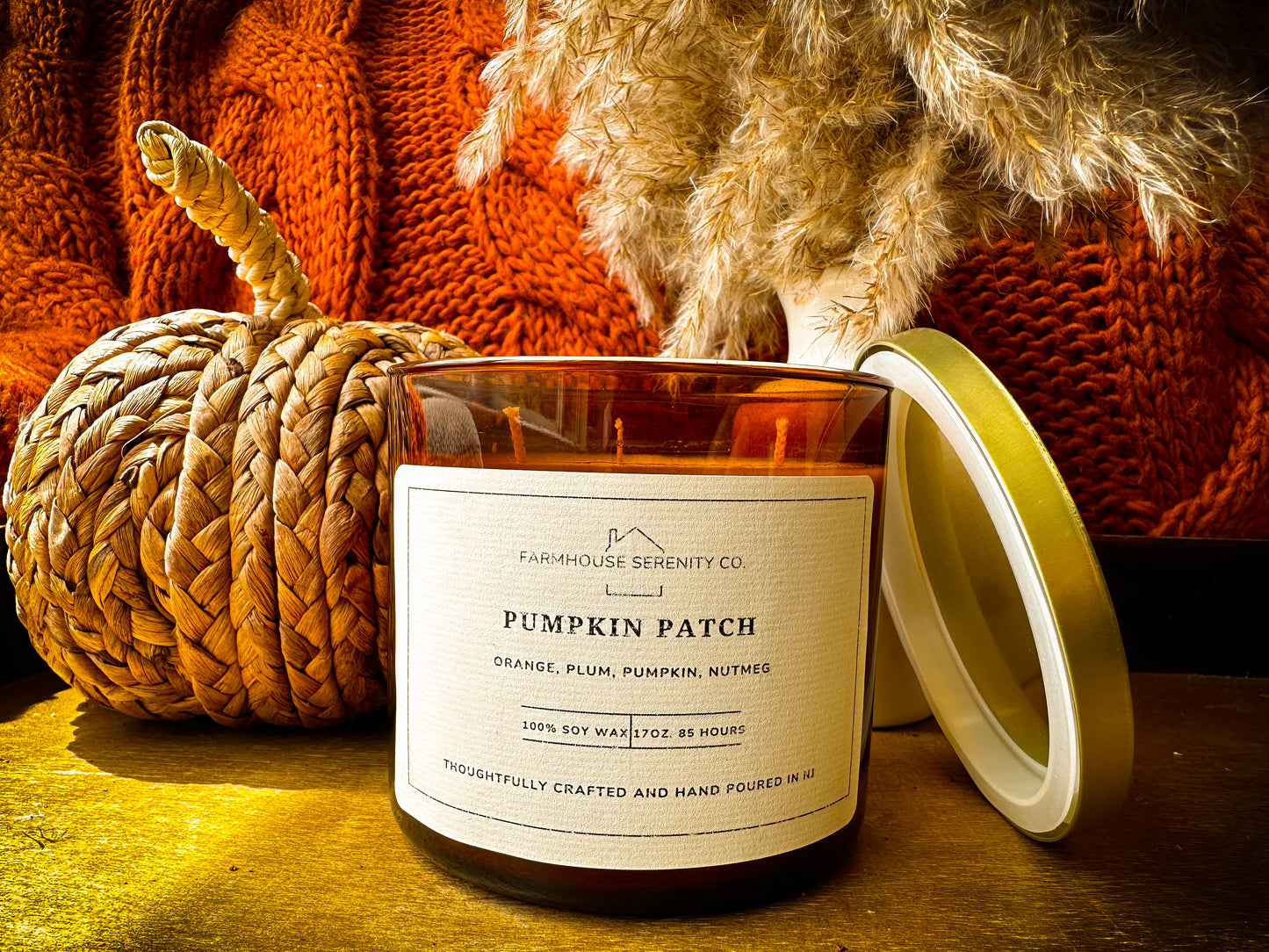 Pumpkin Patch | 10OZ. Amber Apothecary Jar Soy Candle | Two Cotton Wicks