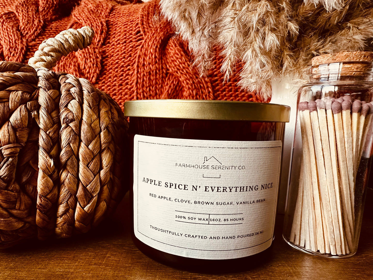 Apple Spice N’ Everything Nice | 10OZ. Amber Apothecary Jar Soy Candle | Two Cotton Wicks